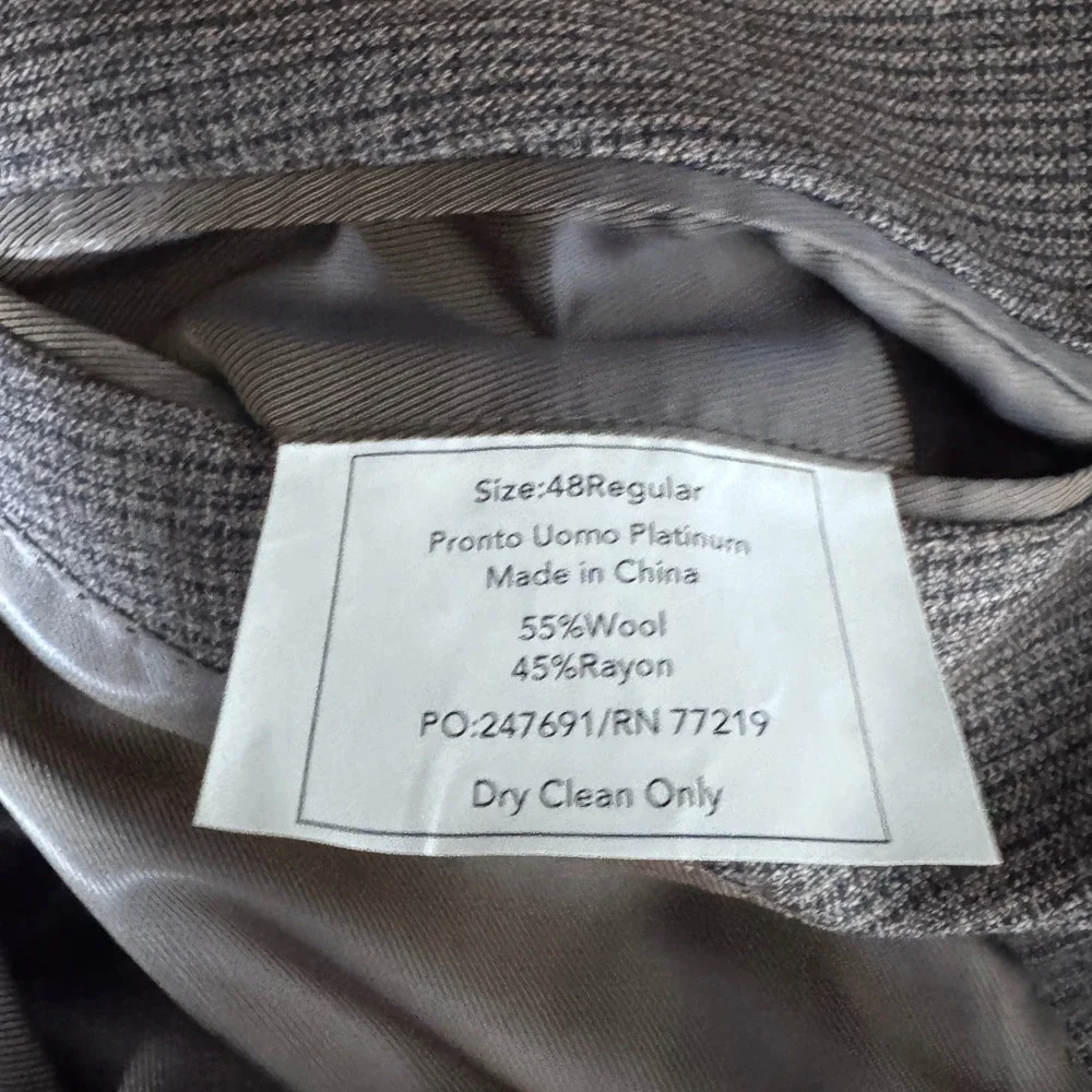 Pronto Uomo Platinum Sport Coat Mens 48R Gray Micro-check Wool Blend Blazer